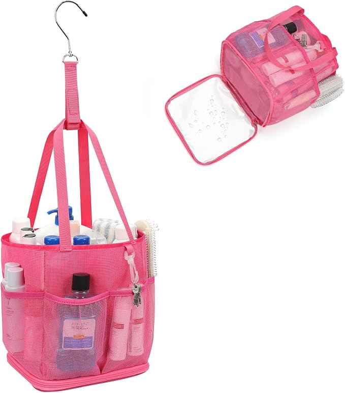 Mesh Shower Caddy Portable for College Dorm Room Essentials, Shower Tote Bag with Hanging Hook and Drawstring, Quick Dry Toiletry Bag with 6 Pockets for Bathroom, Swimming, Gym, Camping, Beach, Travel - Image 9