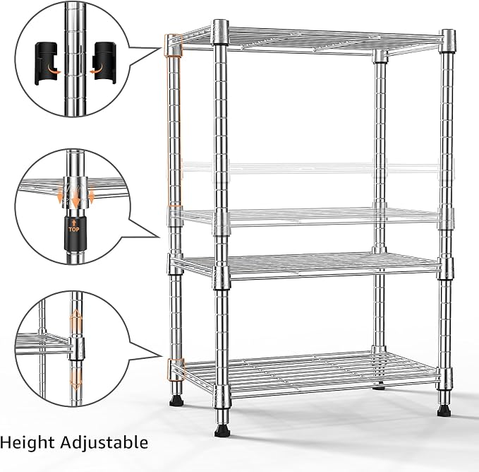 M MZG 450 lbs Wire Storage Shelving 3-Tier Utility Shelving Unit Steel Organizer Wire Rack for Home,Kitchen,Office,Chrome(11.8" D x 17.7" W x 26.4" H) - Image 9