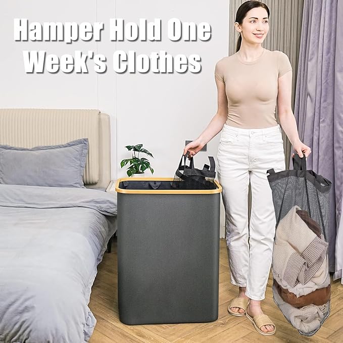 Hampers for Laundry Basket with Lid, 160L Extra Large 3 Section Clothes Divided Organizer for Bedroom, Laundry Room, Dirty Clothes Hamper, Grey - Image 7