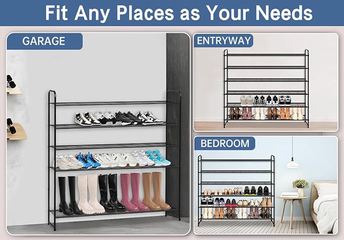KEETDY Large Shoe Rack 6 Tier Organizer Tall Metal Shoe Organizer for Entryway Bedroom Floor Garage, Wide Shoe Shelf Storage Fits 42 Pairs Men Sneakers, Black - Image 6