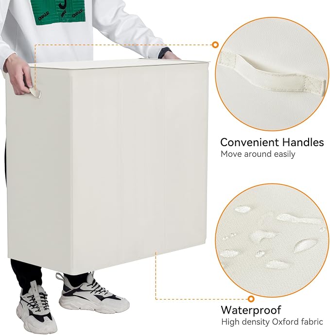 WOWLIVE 180L Laundry Hamper with Lid 3 Section,Large Laundry Basket with Removable Bags and Handles,Collapsible Dirty Clothes Hampers for Laundry,Laundry Basket Organizer for Laundry Room,Dorm,Beige - Image 7