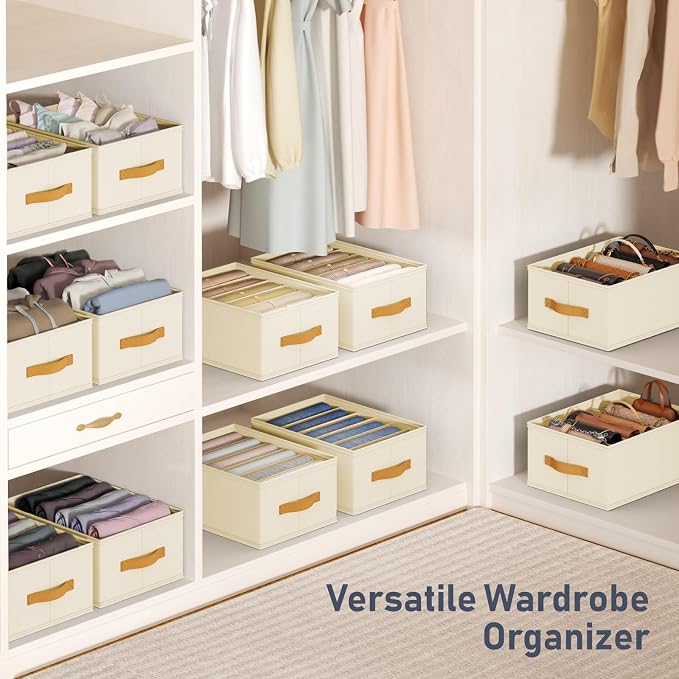 DIMJ Wardrobe Clothes Organizer - Foldable Closet Drawer Organizer Dividers for Jeans, Pants, Sweater, T Shirt, Storage Bins with Handles for Shelf - Image 6