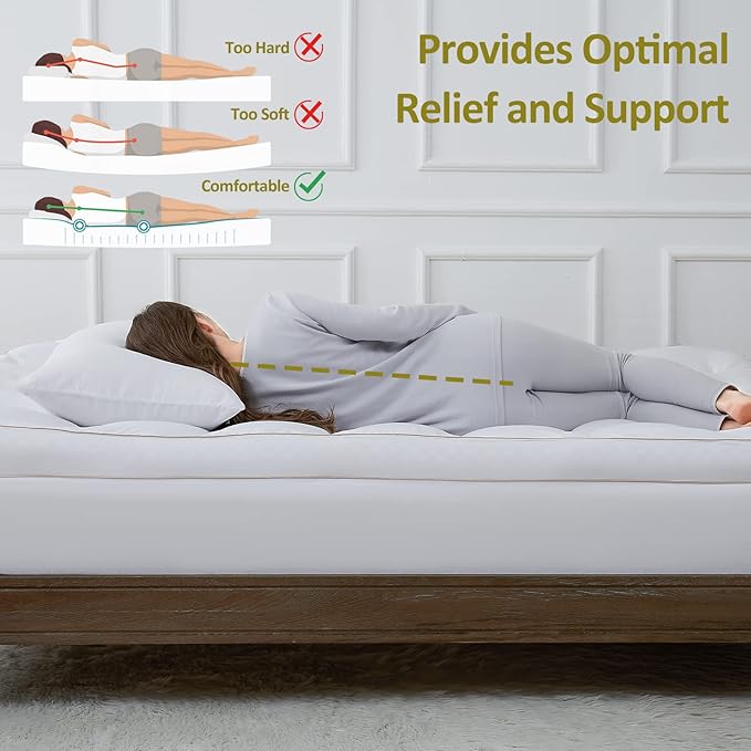 Mattress Topper Queen, Cooling Mattress Pad Cover for Hot Sleepers, Extra Thick 5D Snow Down Alternative Overfilled Plush Pillow Top with 8-21 Inch Deep Pocket -60"x80" Cream White