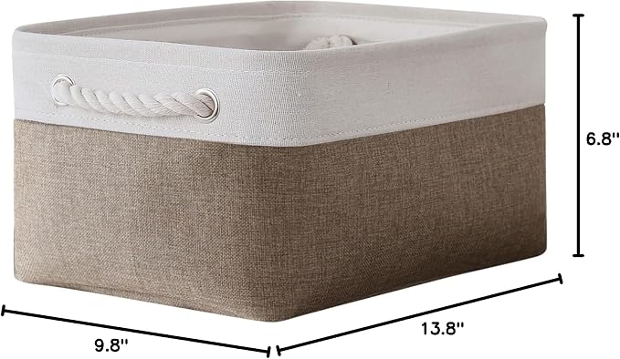TheWarmHome Storage Basket for Shelves - 1 Pack 14x10x6.7 inch Collapsible Storage Bins Storage Boxes for Organizing for Laundry Closet Gift Cloth Nursery (Whiet & Khaki) - Image 8