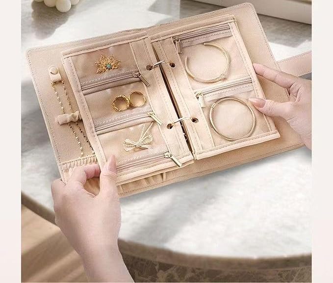 Travel Jewelry Binder Organizer, Portable PU Jewelry Book Organizer with 4 Necklace Clips & 5 Zipper Velvet Pouch For Rings,Necklace,Earrings - Perfect Jewelry Storage Book Gift For Women Girls - Image 9