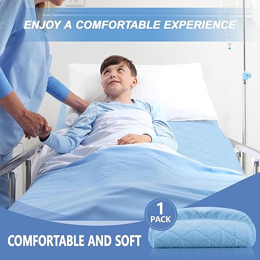 Lounsweer 1 Pack Waterproof Hospital Mattress Cover, 84x36x12in Blue Fitted Bed Sheet Protectors, Incontinence Protection Leakproof Breathable for Elderly, Adults Home Hospital Beds