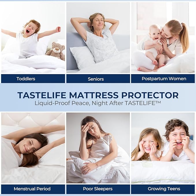 TASTELIFE 100% Waterproof Mattress Protector California King Size, Breathable Cooling 3D Air Fabric Mattress Cover Smooth Soft Noiseless Bed Protector Machine Washable Vinyl Free 8-21”Deep Pocket