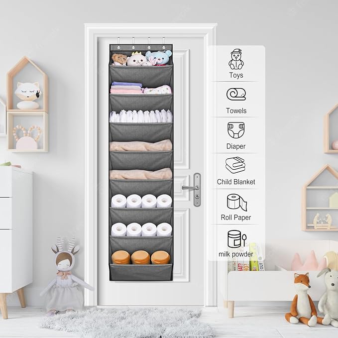 SLEEPING LAMB Over The Door Shoe Organizer for Closet with Large Deep Pockets, Narrow Shoe Rack for Door Hanging Boots Storage, Grey - Image 7