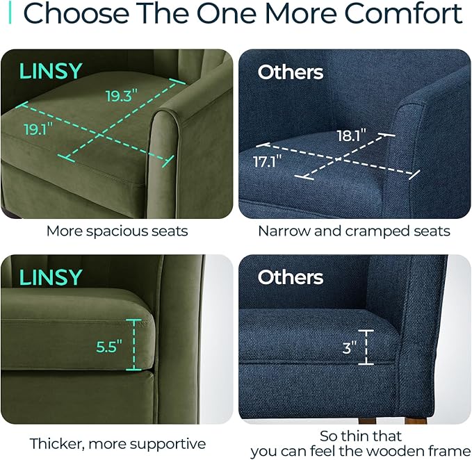 LINSY Accent Chair with Ottoman, Modern Barrel Chair Small Armchair Reading Chair with Footrest, Comfy Round Arms Chair for Living Room Bedroom Reading Room, Velvet, Olive Green