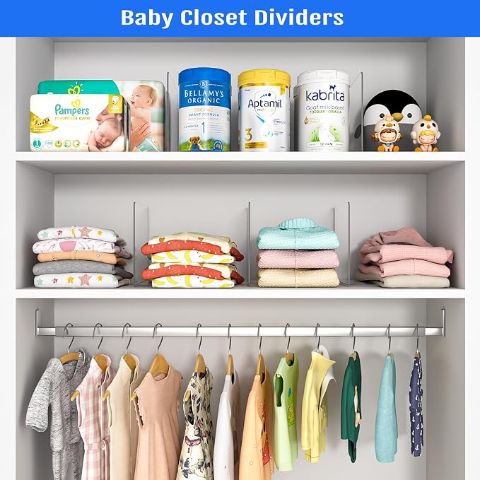 OKPOW Shelf Dividers Closet Organizer - 12" Tall X 9" Deep Acrylic Clear Sturdy Separate for Clothes Purse - Adjustable Space Saver Easy Install for Home Organization Enthusiasts 4 Pack - Image 9