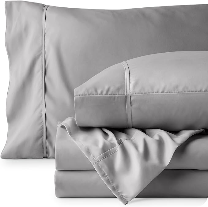 Bare Home King Sheet Set - 1800 Ultra-Soft Microfiber King Bed Sheets - Double Brushed - Deep Pockets - Easy Fit - 4 Piece Set - Bedding Sheets & Pillowcases (King, Light Grey)