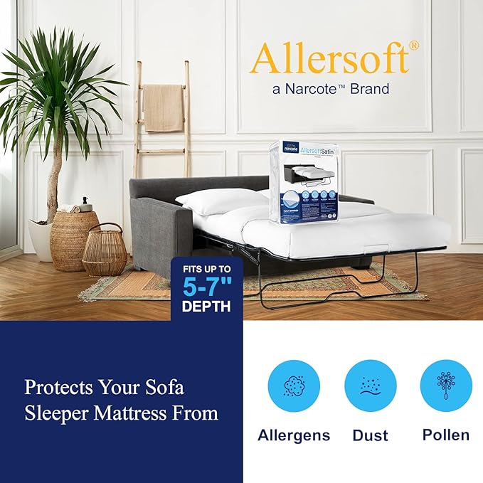 Allersoft| Queen Sleeper Sofa Mattress Cover with Secure Locking Zipper. Creates a Natural Seal On All Sides of Your Pull-Out Sofa Mattress from Liquids, Dust, Pet Dander, Pollen & More-2 Pack