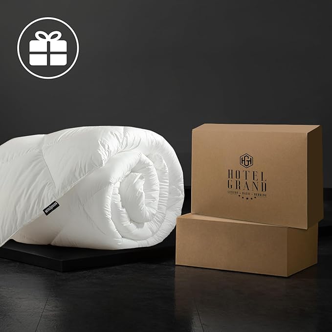 Hotel Grand White Goose Feather Down Fiber Comforter Twin Size, 100% Cotton Duvet Insert Twin, Hotel Luxury Hypoallergenic Comforter Lightweight Bedding Comforter with 8 Corner Loops, 68 x 90 Inch