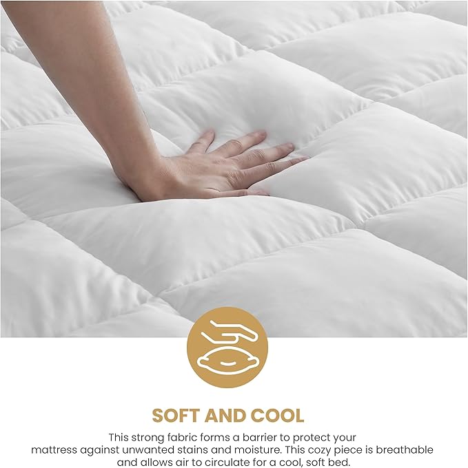 Superior Mattress Topper, Down Alternative, 2 Inch Deep Sized Bed Pillow Top, Comfort Pad, Fluffy Mattress-Topper Protector, Plush Cooling Extra Soft, Hotel Quality, Sleep, All-Season, Queen, White