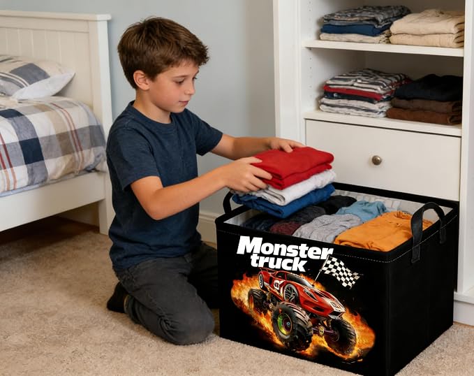 Rectangular Kids Baskets Moster truck Basket Cute Storage Bins Organizer Box Boys Room Decor for Home.(Black racing car) - Image 6