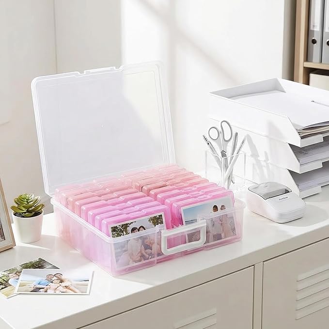 novelinks Transparent 4" x 6" Photo Cases and Clear Craft Keeper with Handle, 16 Inner Photo Organizers & Photo Storage Box, Plastic Photo Storage Containers (Pink Gradient) - Image 7