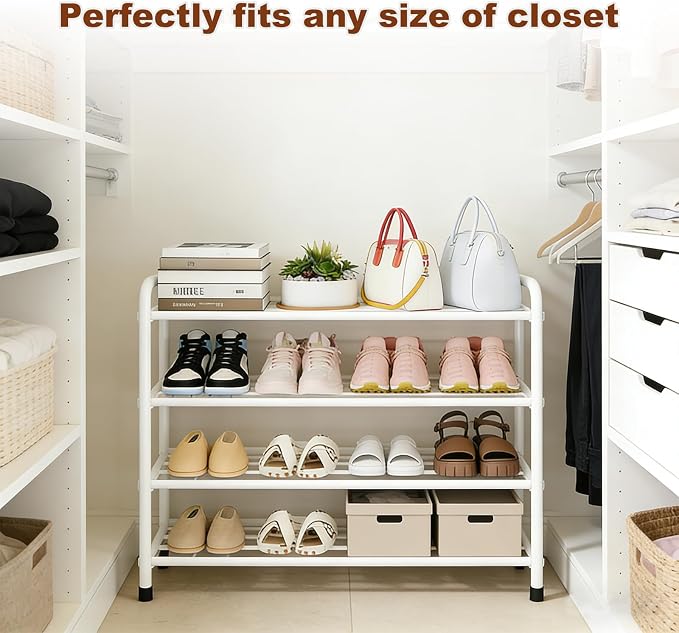 KANAV 4-Tier Expandable Shoe Rack, Heavy Duty Adjustable Metal Shoe Organizer for Closet, Entryway & Mudroom, Freestanding, Tool-Free Assembly, White - Image 6