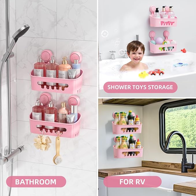 LEVERLOC Shower Caddy Suction Cup, Shower Organizer Removable Bathroom Shelf, Storage Suction Powerful Max Hold 22lbs Bathroom Caddy Waterproof Holder, Blue - Image 6