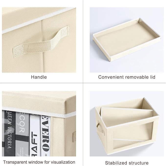 Homsorout Storage Cubes with Lids - 5 Pack Foldable Clear Window Storage Bins, Large Decorative Storage Bins with Handles, Storage Containers for Clothes, Towel, Blanket, Sheet, Beige - Image 7