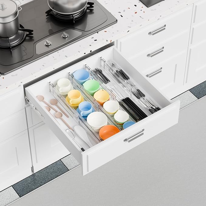Yieach 8 Pack Clear Expandable Deep Drawer Separators From 15 to 21'' - 3.2 Inch Tall Acrylic Drawer Dividers for Clothes,Dresser Drawer Dividers for Dresser,Baby Nursery,Clothing,Sock or Underwear - Image 9