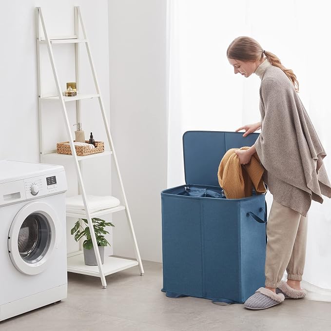 Lifewit Double Laundry Hamper with Lid and Removable Laundry Bags, Large Collapsible 2 Dividers Dirty Clothes Basket with Handles for Bedroom Laundry Room Closet Bathroom College, 136L Blue - Image 7