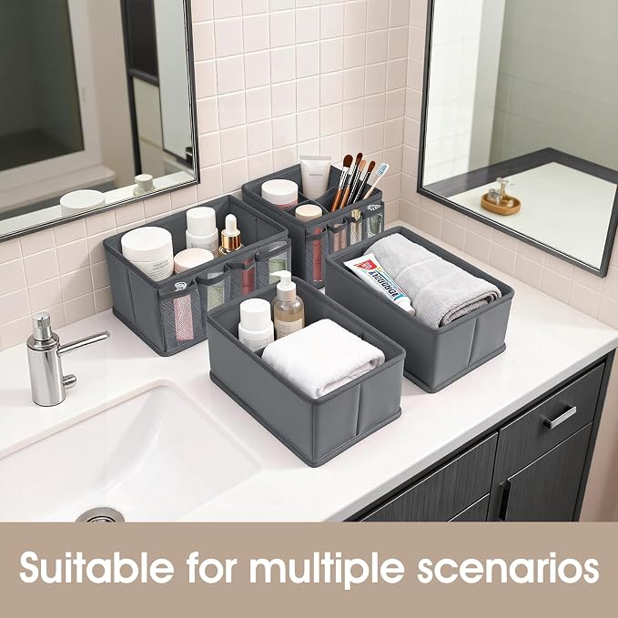 VERONLY Cosmetic Storage Bins Makeup Organizer, Adjustable Multifunction Storage Box Desk Drawer Divider for Makeup Brushes, Bathroom Countertop or Dresser, Set of 4 - Image 8
