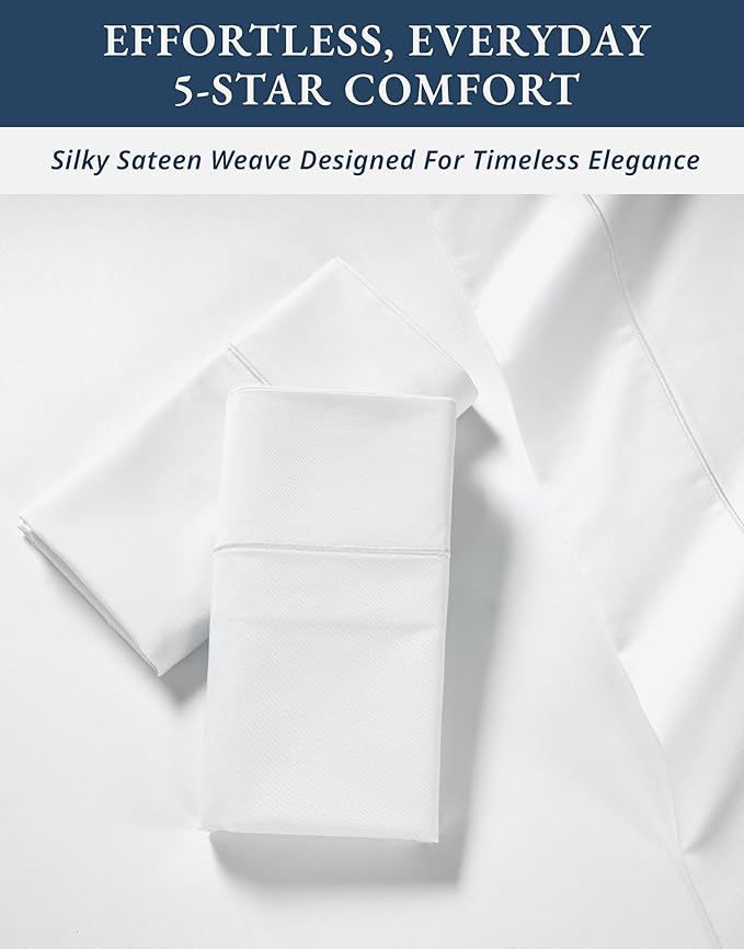 LANE LINEN Ultra Soft Queen Size Sheets Set,100% Egyptian Cotton Mercerized Fully Elasticized with French Seam on Fitted Hotel Like Thick Luxury Bed Sheets Queen Size - Brilliant White