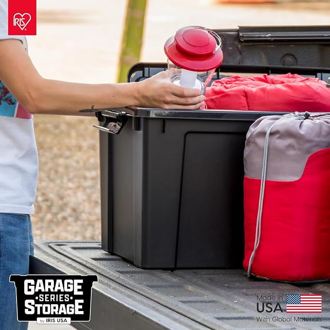 IRIS USA 20 Gallon Lockable Storage Bins with Lids, 6 Pack - Made in USA, Heavy Duty, Stackable Containers, Garage Organizing Bins Moving Tubs, Rugged Sturdy Equipment Utility Box - Black - Image 10