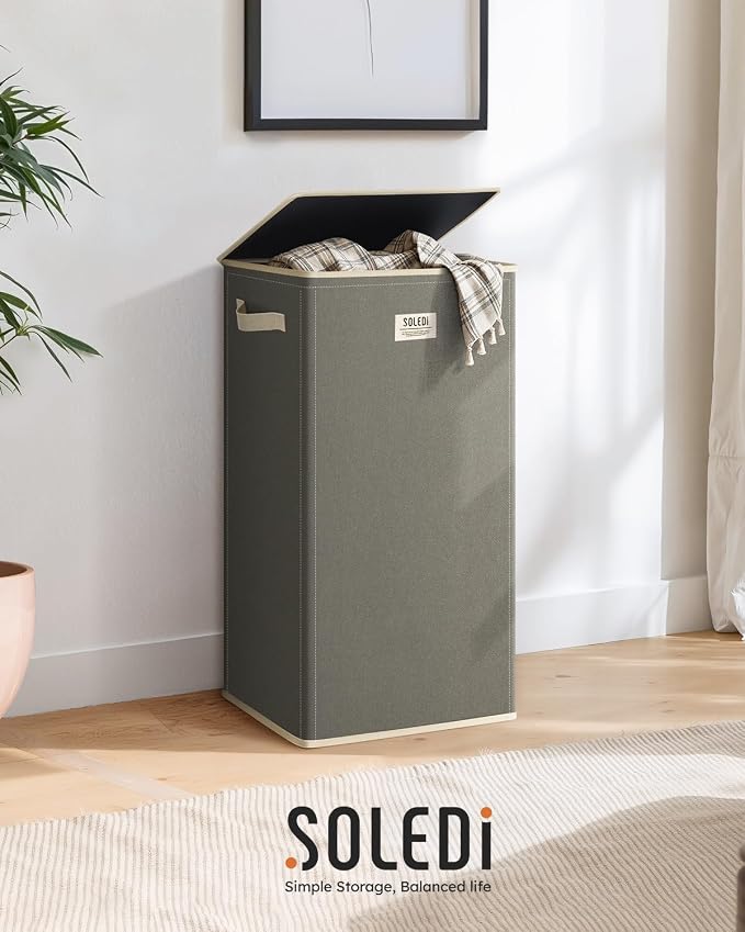 SOLEDI Laundry Hamper with Lid 100L Large & Tall Collapsible Laundry Basket, Clothes Hamper with Bag Removable Easy to Carry, Dirty Hampers for Bedroom, Bathroom, Dorm, College, Cement - Image 8