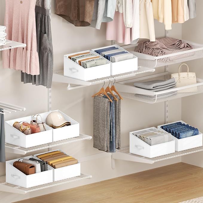DIMJ Closet Storage Bins 6 Pack - Fabric Trapezoid Organizer Bin, Foldable Storage Baskets for Shelves, Closet Shelf Organizer, Clothing Storage Box for Toys, Books, Towel, Clothes, White - Image 7