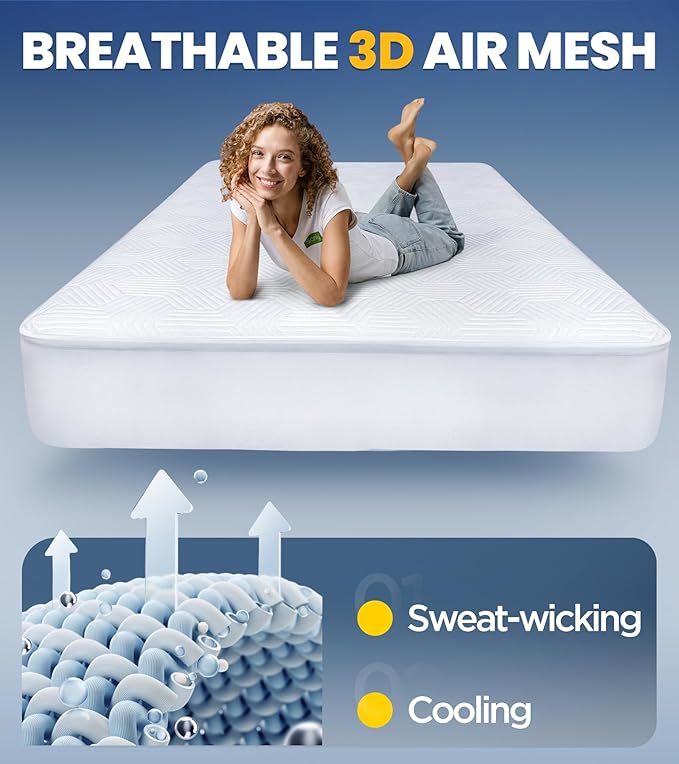 100% Waterproof Mattress Protector with High Resistance to Liquid, Breathable 3D Air Cal King Mattress Protector, Ultra Soft Cooling Mattress Cover Hypoallergenic Quiet Bed Cover Fits 6"-21"