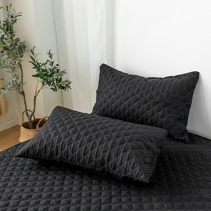 jejeloiu Black Quilted Mattress Pad, 100% Waterproof Breathable Queen Bedding Fitted Sheet Mattress Protector 14" Deep Pocket Cotton Snow Down Alternative Filling Mattress Cover (Queen,Black)