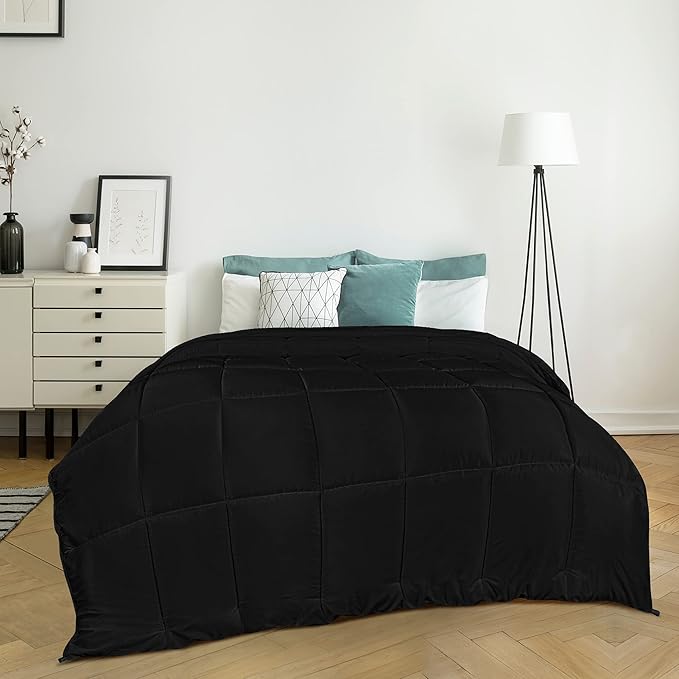 Utopia Bedding Comforters King Size, All Season Duvet Insert, Down Alternative Box Stitched Bed Comforter with Corner Tabs, Machine Washable (Black)