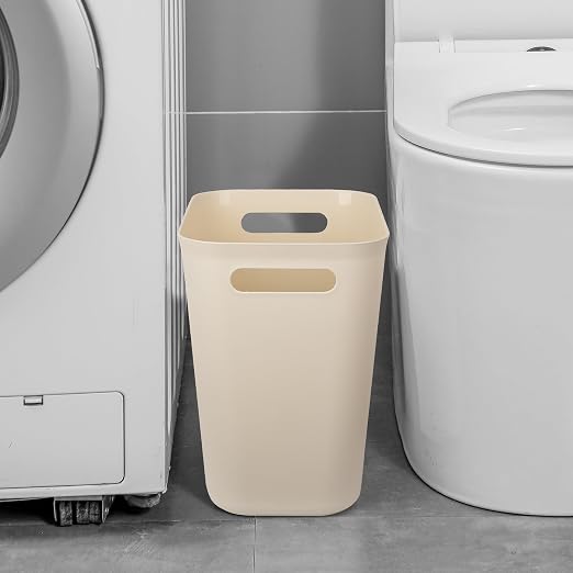 UUJOLY Plastic Small Trash Can Wastebasket, Garbage Container Basket for Bathrooms, Laundry Room, Kitchens, Offices, Kids Rooms, Dorms, 3.5 Gallon, Beige - Image 5