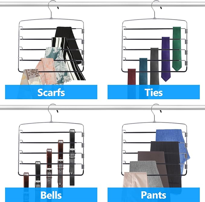 Pants Hangers 3 Pieces,5 Tier Closet Organizers and Storage Clothes Hanger,Hangers Space Saving with Swing Arm,Multiple Metal Hanger Clothes Organization for Pants Trousers Jeans Leggings Slacks - Image 6
