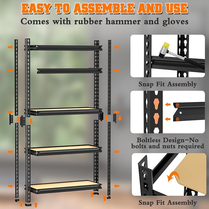 LEVELEVE 5-Tier Storage Shelving Unit, Metal, for Kitchen, Garage, Laundry Room, Adjustable, 30" L x 12" W x 60" H, Rectangular - Image 8