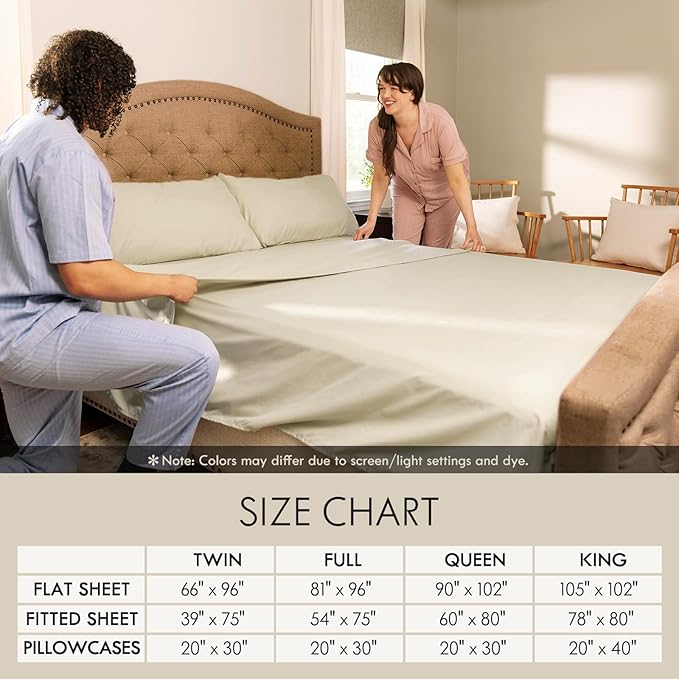 ClevaHome Twin Size Sheet Set - 4 Piece Soft Breathable Luxury Bed Sheet Set - Shrinkage & Fade Resistant Embroidered Bedding Sheet with Deep Pocket, 2 Extra Pillowcases (Twin, Oat Milk)