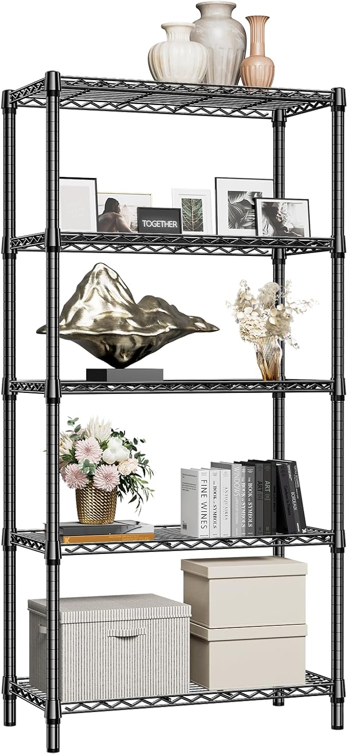 M MZG 1250 lbs 5 Tier Shelf Metal Storage Shelves Shelving Wire Rack Heavy Duty Closet Organizers for Garage Kitchen Bathroom Laundry Black 15.7" D x 33.5" W x 68.5" H - Image 8