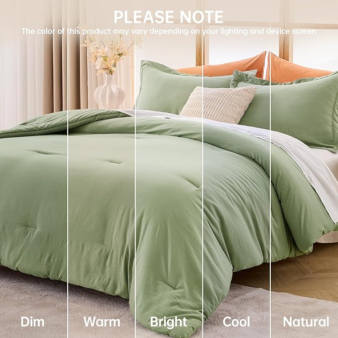 MUXHOMO Green Oversized King Comforter Sets, All Season Ultra Soft Down Alternative Bedding - 3 Piece Lightweight Bed Set Includes 1 Comforter (120"x98") and 2 Pillow Shams (20"x36")