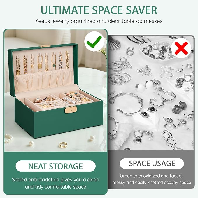 AKOZLIN Travel Jewelry Box Organizer Functional 2-trays Leather Jewelry Storage Case with Lockable Portable for Women Girls Ring Necklace Earring Bracelet - Image 8