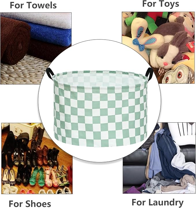 MAIZMZ Sage Checkered Storage Basket Extra Large 80L Kids Hamper Baby Laundry Basket Waterproof Toys Car Organizer Collapsible Canvas for Home/Dorm/Pet/Office/Closet/Shelf/Gift Baskets - Image 7