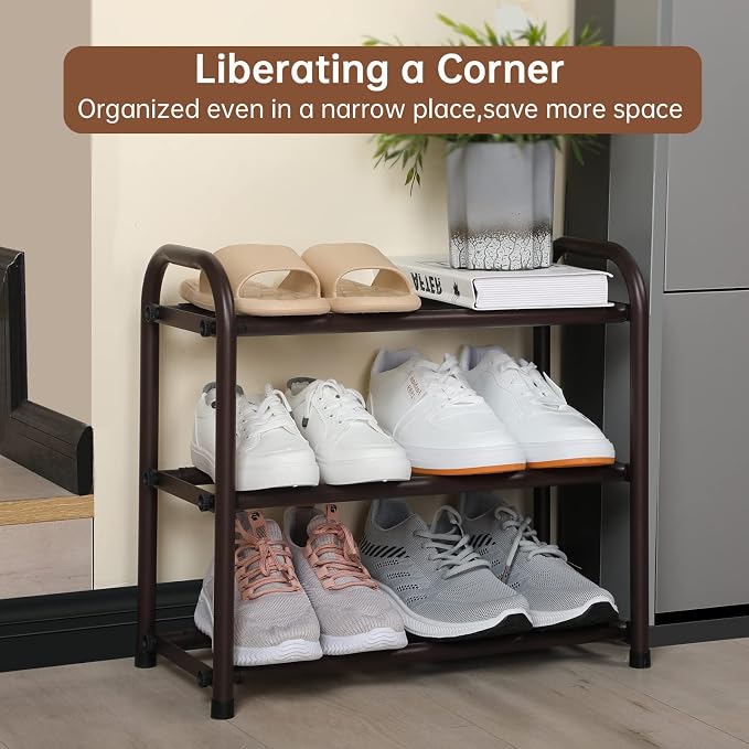 Gonfoam 3-Tier Expandable Shoe Rack,Adjustable Shoe Shelf Storage Organizer Heavy Duty Metal Free Standing Shoe Rack for Entryway Closet Doorway (Bronze) - Image 7