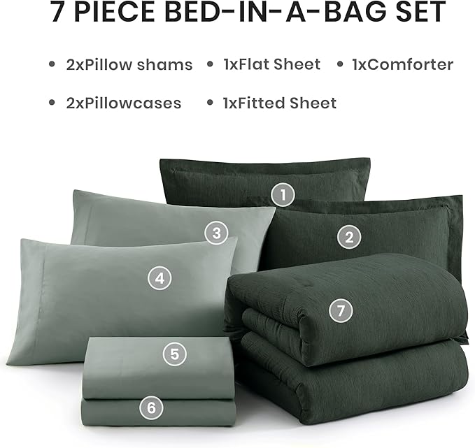 Monbix Super King Comforter Set, Deep Forest Cationic Dyeing Bedding Set Reversible, Bed in a Bag 7 Pieces with Comforter, Sheets, Pillowcases & Shams