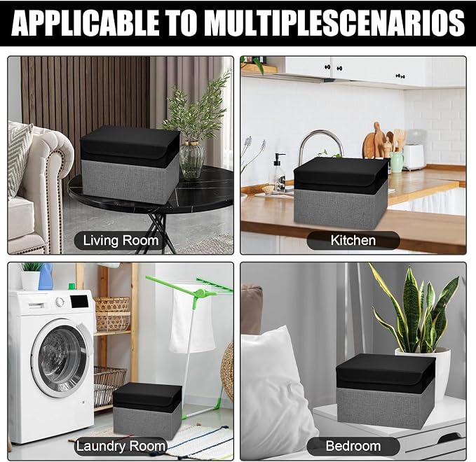 Bagnizer Large 22 Quart Linen Fabric Foldable Storage Bin Cube Organizer Basket with Flip-Top Lid & Handles, Clothes Blanket Box for Home, Office, Closet, Black & Gray, 4 Pack 14.6 x 9.5 x 9.5 - Image 7