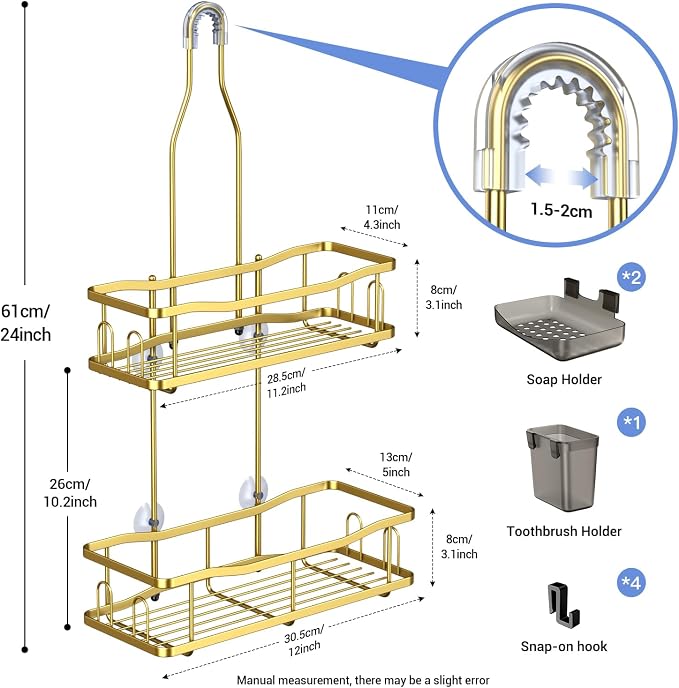 Aitatty Hanging Shower Caddy Bathroom Organizer: Rustproof Shower Shelf Racks Over Shower Head - No Drilling Inside Bath Shower Rack Shelves Over Showerhead for Shampoo with Soap Holder Gold - Image 6
