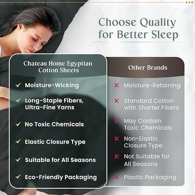 Egyptian Cotton Sheets Queen Size 800 Thread Count, 100% Cotton Queen Sheet Set — Deep Pocket Fitted 15", Sateen Weave, No Pill, Soft Cooling Charcoal 4 Piece Sateen Bed Set, OEKO-TEX Certified