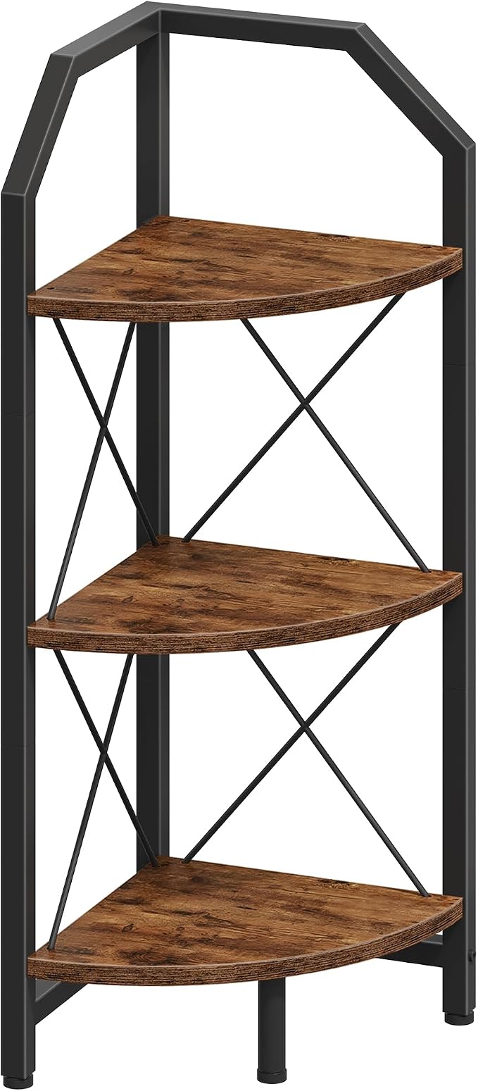 CHOEZON 3-Tier Corner Shelf, Industrial Corner Bookshelf, 35.4" Storage Stand, Plant Stand Display Shelf, Bookcase for Bedroom, Living Room, Home Office, Rustic Brown and Black TCJ03BF - Image 9
