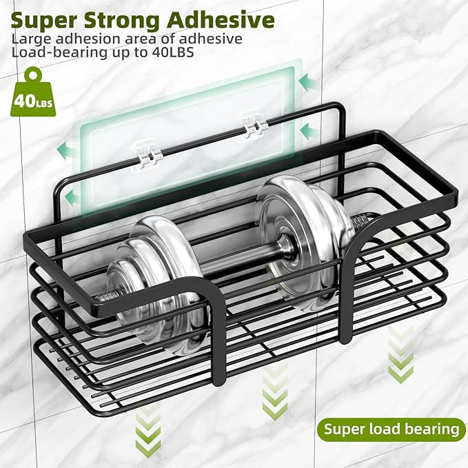 Yougai Shower Caddy, Shower Organizer with Soap Holder and Hooks, Rustproof Shower Shelves, No Drilling Bathroom Organizers and Storage, Wall-Mounted Kitchen & Home Decor (Black) - Image 6