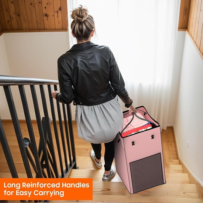 150L Laundry Hamper with Wheels, Rolling Laundry Basket with Metal Frame and Removable Bag, Large & Tall Dirty Clothes Hampers for Bedroom Aesthetic, Laundry Room, Bathroom, Dorm-Pink - Image 7