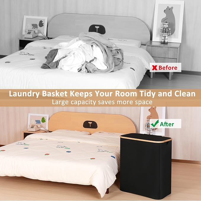 iEGrow 150L Laundry Basket with Lid,Large Laundry Hamper with Bamboo Handles, Hampers for Laundry, Dirty Clothes Hamper with 2 Removable Inner Bags for Clothes Toys Towels,Black - Image 7